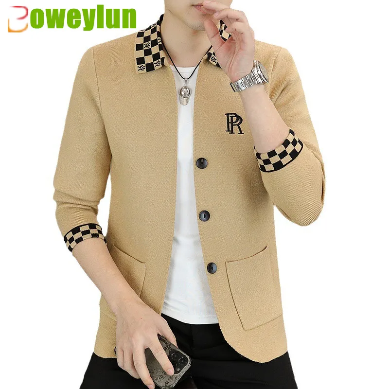 Boweylun New Korean Version Spring And Autumn Sweatercoat Jacket Letter Printed Buttons Pockets Casual Lapel Knitted Cardigan