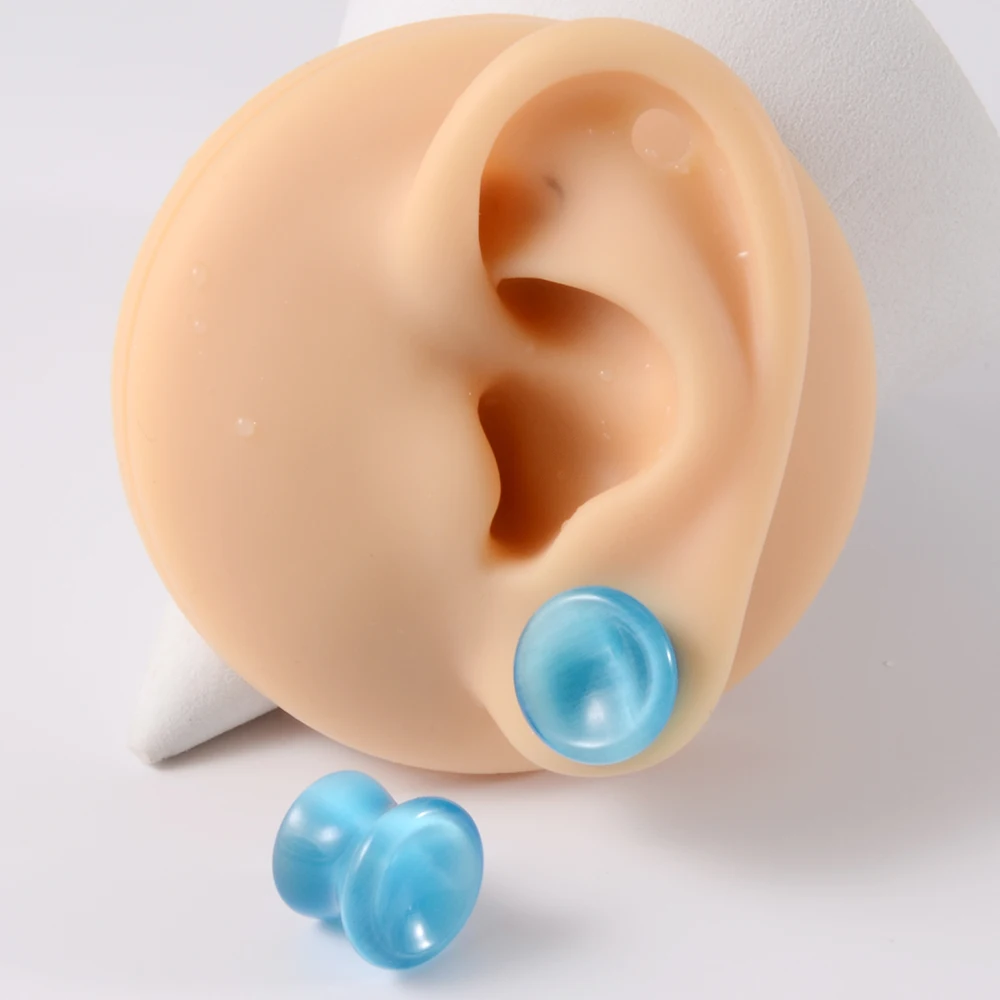 1PC Amethyst Tiger Cat Eye Howlite Crystal Stone Concave Ear Plug Double Flare Solid Gauge Piercing Jewelry