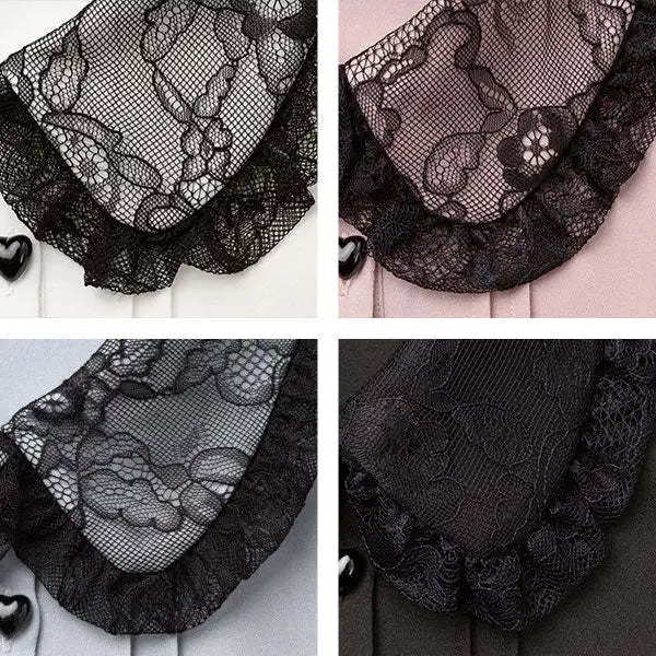 Japanese Mine Style Lace Bow Doll Collar Short Sleeve Heart Buckle Single-Breasted Sweet Lolita Inner Shirt Top Women Summer