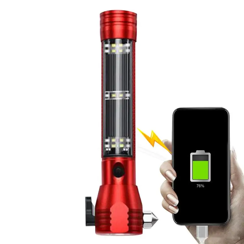 

Фонарики высокой яркости IPX45, водонепроницаемый яркий автомобильный молоток безопасности с защитой от падения, зарядка через USB