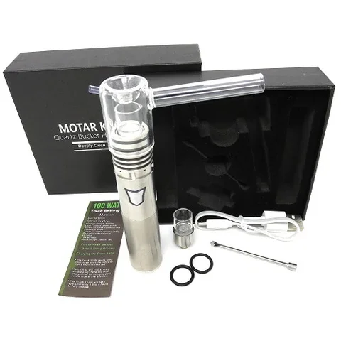 Longmada Motar Stick Vape Pen Kit con atomizzatore in vetro senza bobina al quarzo Tronco da 1300 mAh Batteria di preriscaldamento da 100 W Vaporizzatore concentrato