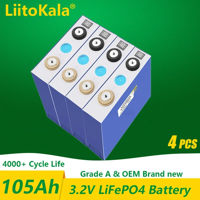 

1-4PCS LiitoKala 3.2V 100Ah 105AH LiFePO4 rechargeable battery DIY12V 24V is suitable for golf cart and boat solar system