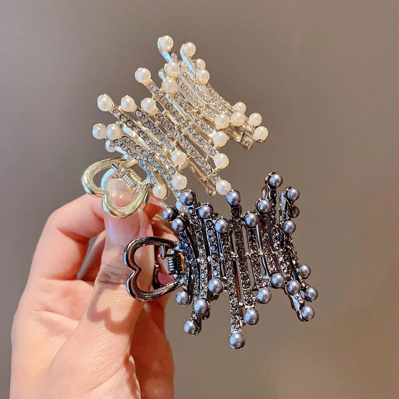 Simulierte Perle hohe Pferdes chwanz Halter Clips Klemmen Mädchen koreanische Kristall klaue Clip feste Haarnadel Haar Zubehör Kopf bedeckung – Detail 5