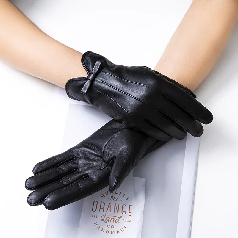 Tanio Leather Gloves Winter Warm Gloves Ladies Sheepskin