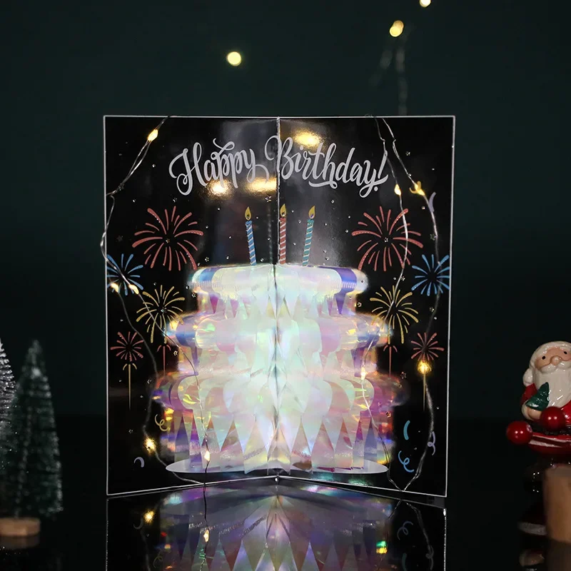 Birthday Card 1 pcs 3D Pop up Style Creative New Product Birthday Sparkling Cake Happy Birthday Card Handwritten Gratitude Message Card Gift