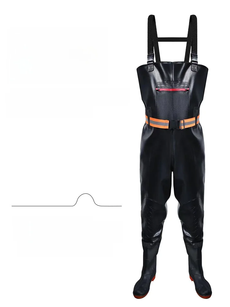 방수 낚시 작업복 남성용 긴 기장 레인 팬츠 부츠 포함 하프 바디 웨이딩 팬츠 낚시 및 계곡 탐험용