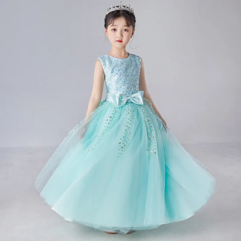 

Mint Green Dress Girl Junior Bridesmaid Dress for Wedding Party Pink Sequined Tulle Princess Birthday Ceremonies Gown Size 4-14