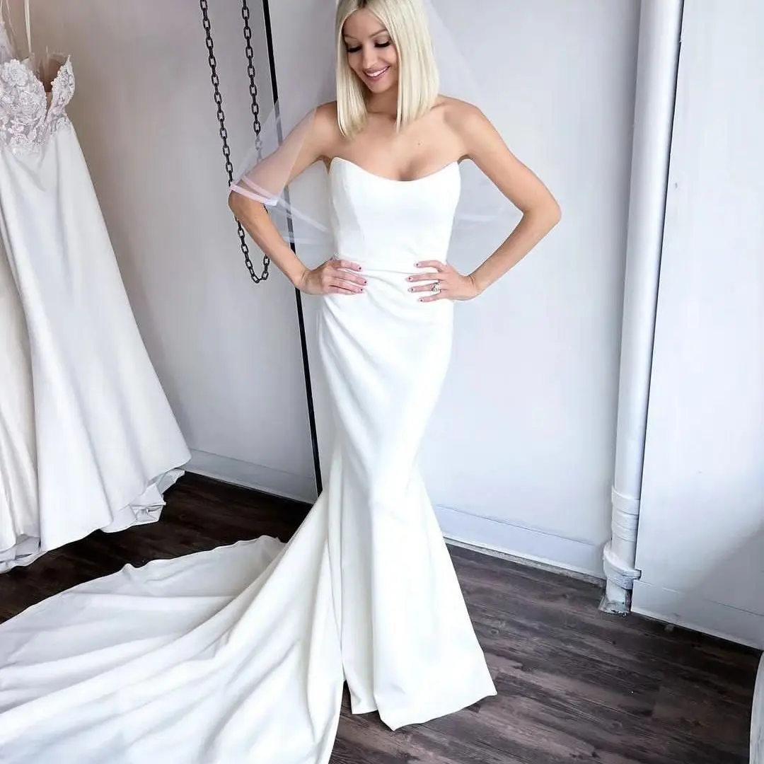 

Cheap Satin Wedding Dress For Women Sleeveless Elegant Stunning Bridal Gowns Zipper Back Charming Customize To Measures Robe