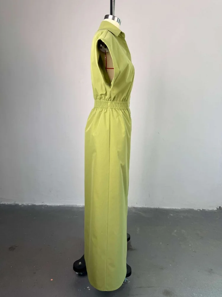 Wmstar 2025 New Women Fashionable Elegant Dress Button Down Shirt Dress Scoop Neck  Short Sleeves Waist Cinching Split Dress