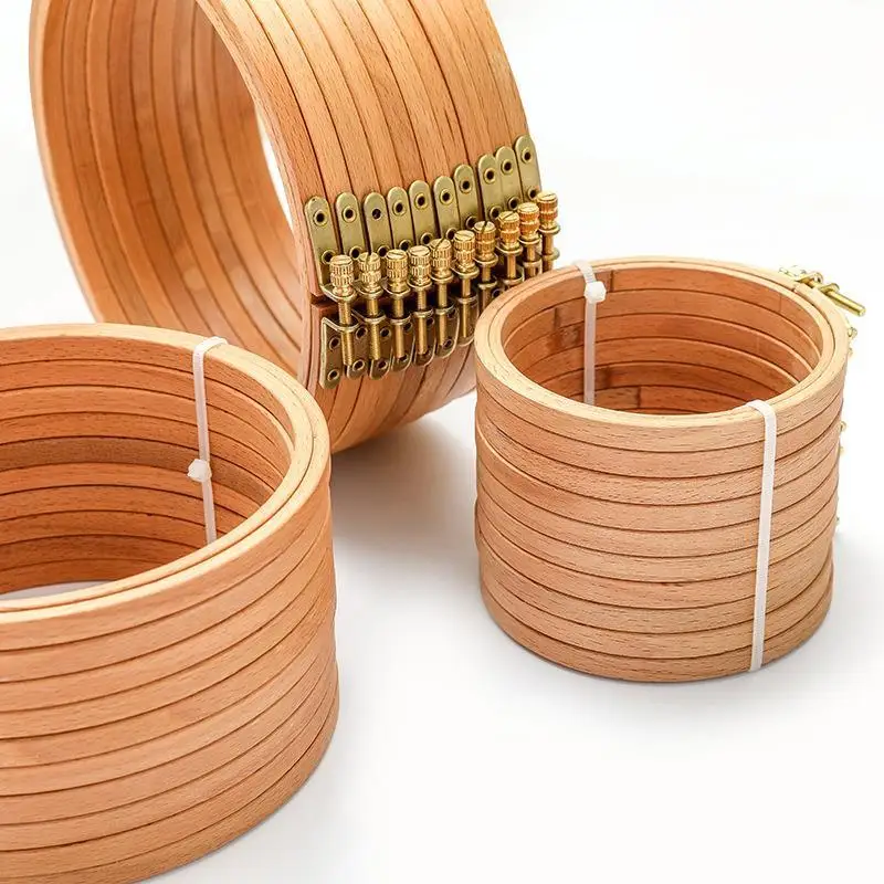 Description Picture 2 of item10pc/Set High Quality Beech Hoop 3-12 Inchs Wooden Embroidery Hoops Frame Embroidery Circle Ring Kit Needle Stitch Sewing Tool