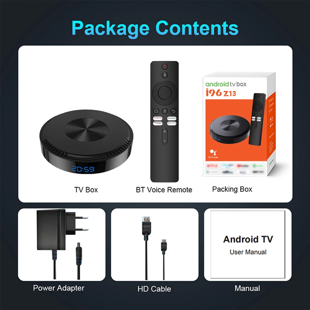 Velec Android 14 Smart TV Box 2+16GB Quad-Core con Control Remoto por Voz, WiFi de Doble Banda, Reproductor Multimedia 4K para Netflix y YouTube