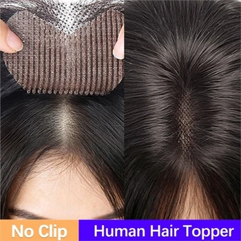 No Clip Real Human Hair Topper For Forehead Magic Paste Weightless Volume Face Framing Cover Wide Forehead Air Bangs 10inch 25cm 1