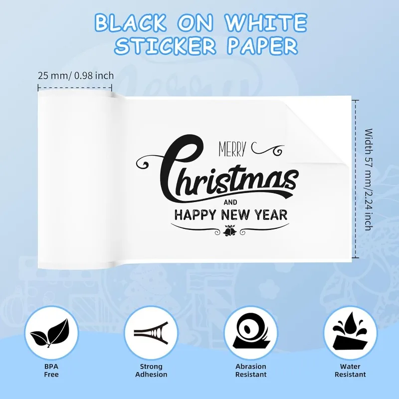 White Self-Adhesive Thermal Printer Paper, Glossy Printable Sticker Paper For Mini Sticker Printer, 57mm x 3.5m，Halloween Decro