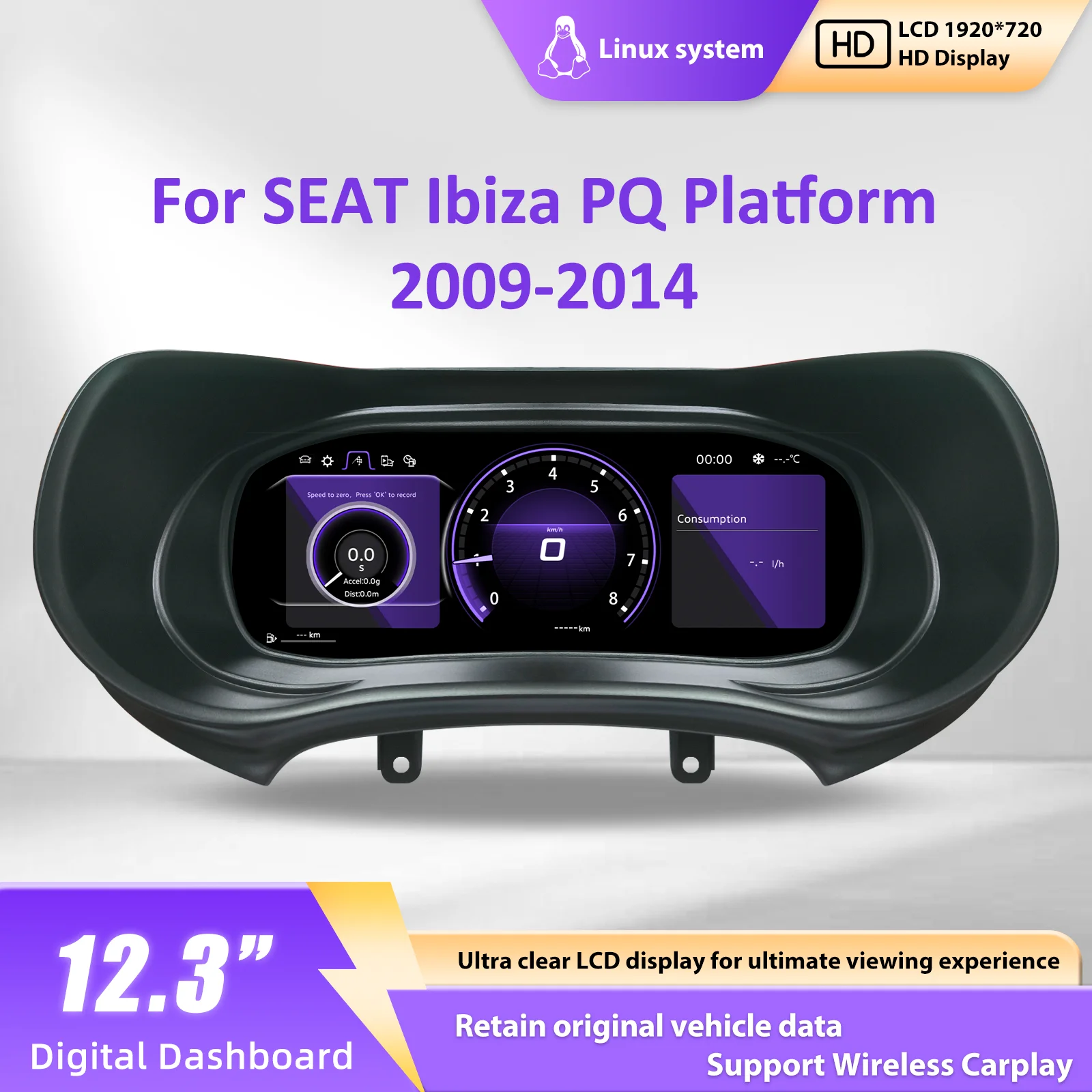Velocímetro para SEAT Ibiza Plataforma PQ 2009-2014, Kit de Actualización de Panel de Instrumentos, Cabina Virtual 1