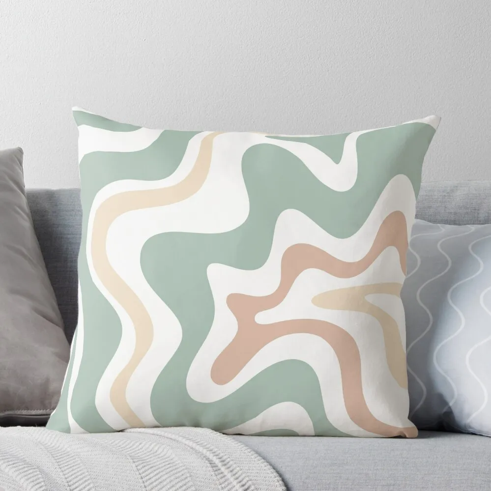 

Liquid Swirl Retro Abstract in Light Sage Celadon Green, Light Blush, Cream, and White Throw Pillow Luxury Pillow Cover