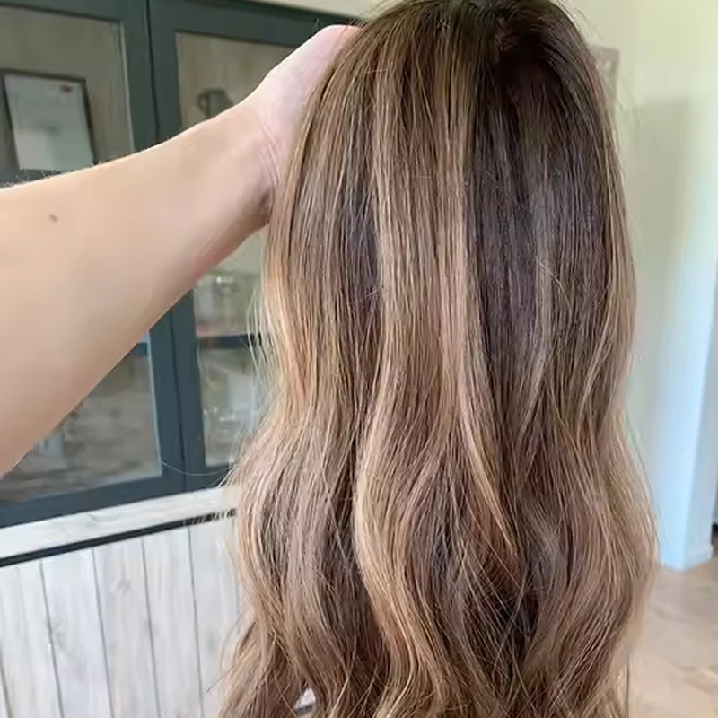 Premium Fibre Synthetic Hair Lace Front wig Brown Caramel highlights colored lace front wig Hight Density For Women Daily Use synthetic wig