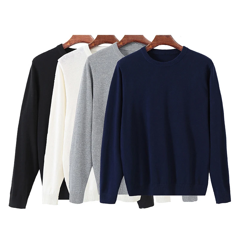 

High Quality Spring Autumn Men's Cotton Sweaters O-Neck Pullovers Knitted Sweater Hommes Fit Slim Solid Color Tops Clothes