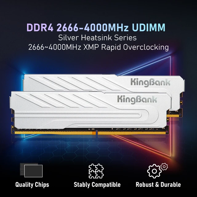  KingBank Computer Desktop Memory Ram DDR4 8G/16G 2666/3200/4000MHz with Heatsink for Desktop High Performance Gaming Office 2