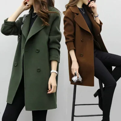 New Women's Medium-Length Woolen Jacket Loose-Fit Slimming