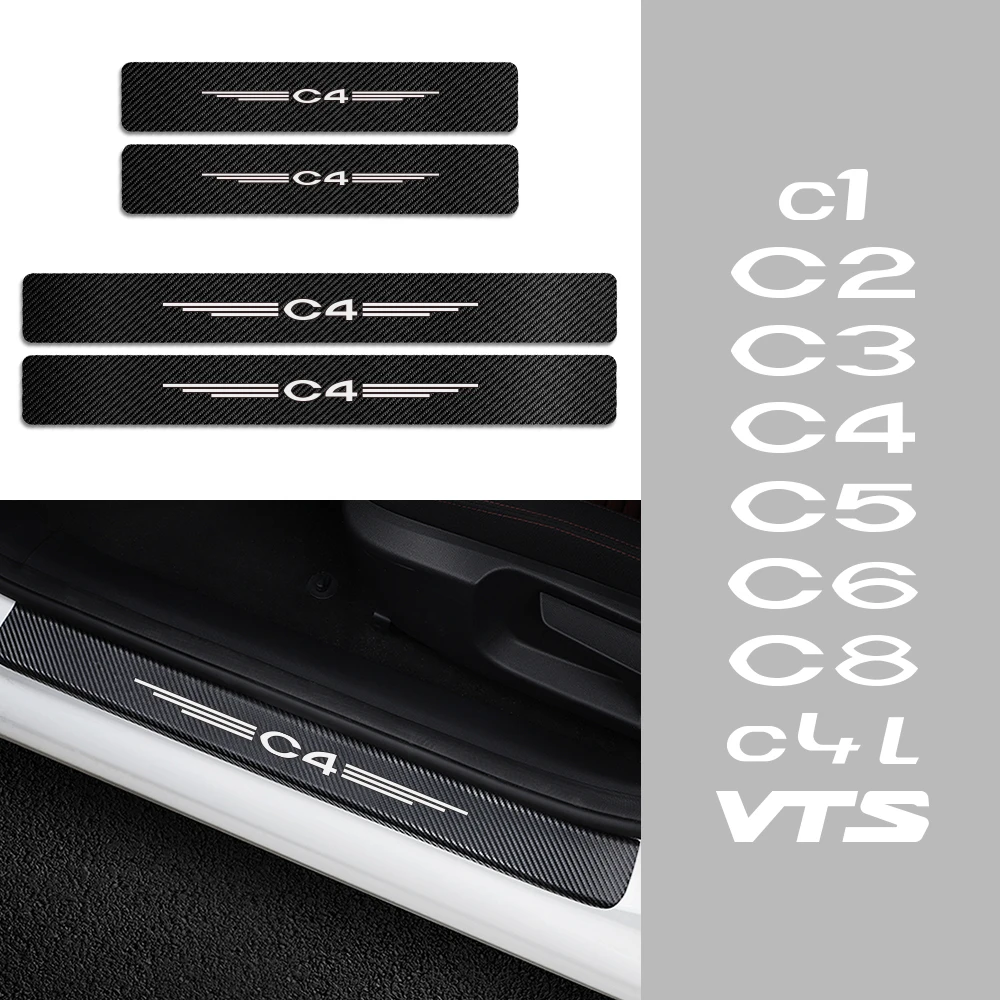 4Pcs Car Door Sill Protector For Citroen Nemo Estate 2009-2020, Stainless Steel Kick Plates Car Threshold Scuff Plate Styling Accessories, Bla-ck