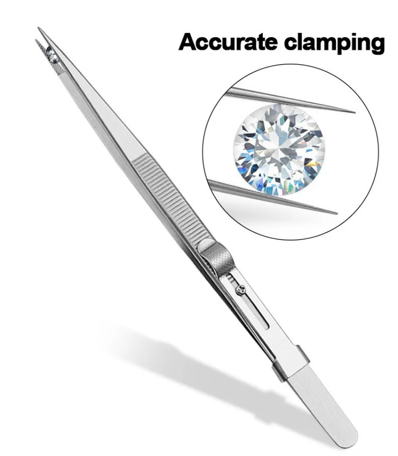 Repairing Professional Stainless Steel Tweezers Jewelry Fixed lock DIY Diamond Gem Jewelry Making Tools Multipurpose Clip
