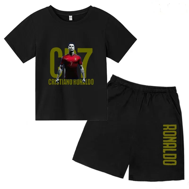 

T-shirt Children's Clothing Birthday Gift 3-13YCR7 Football Boy/girl Baby Short Sleeved Top+Shorts 2P Casual Sunshine Sports Set