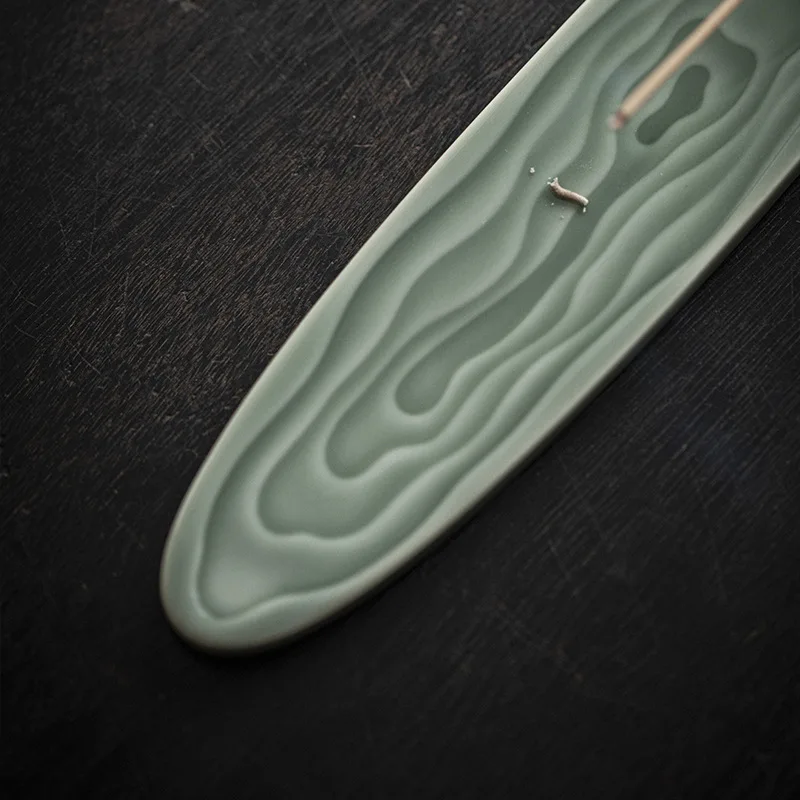 0032 Celadon Ceramic Leaf Incense Burner Household Indoor Study Room Purifying Air Water Ripple Ceramic Incense Burner