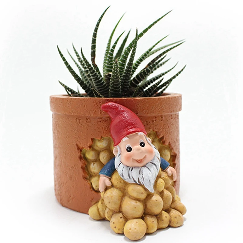 

Garden Gnome Ornaments Resin Dwarf Flower Pot Statue Artificial Decorations Yard Balcony Bedroom Decor Toy