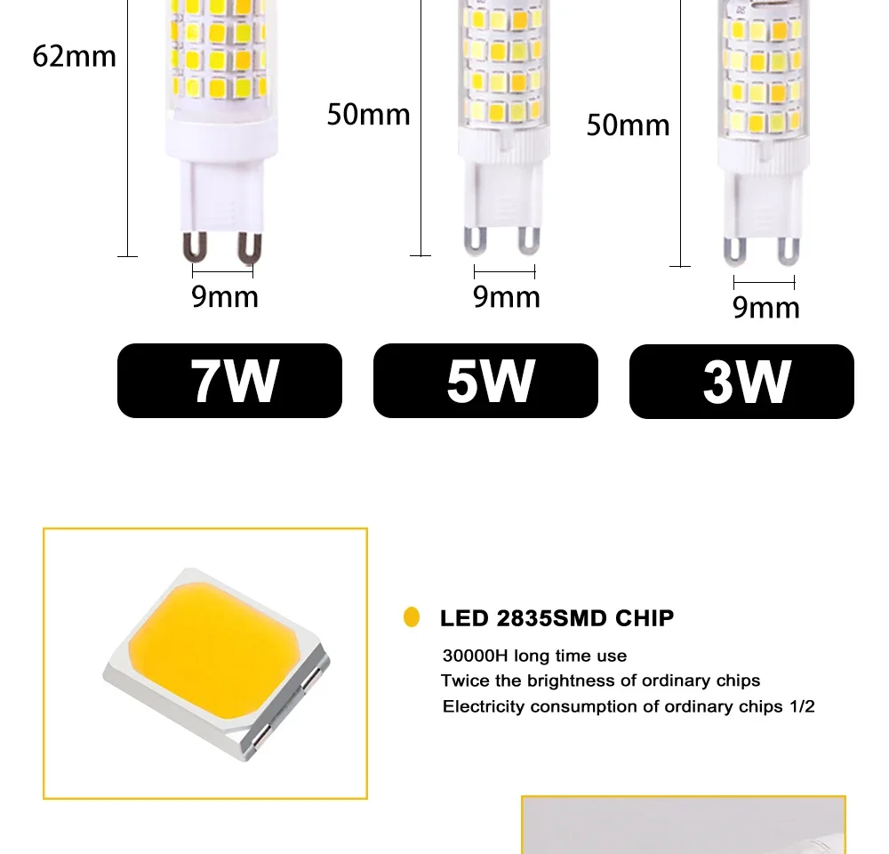 Description Picture 5 of itemG9 led bulb 3W 5W 7W AC 220V G9 led lamp SMD2835 G9 LED Corn light Replace 30W 40W 50W 70W 80W halogen light Home lighting