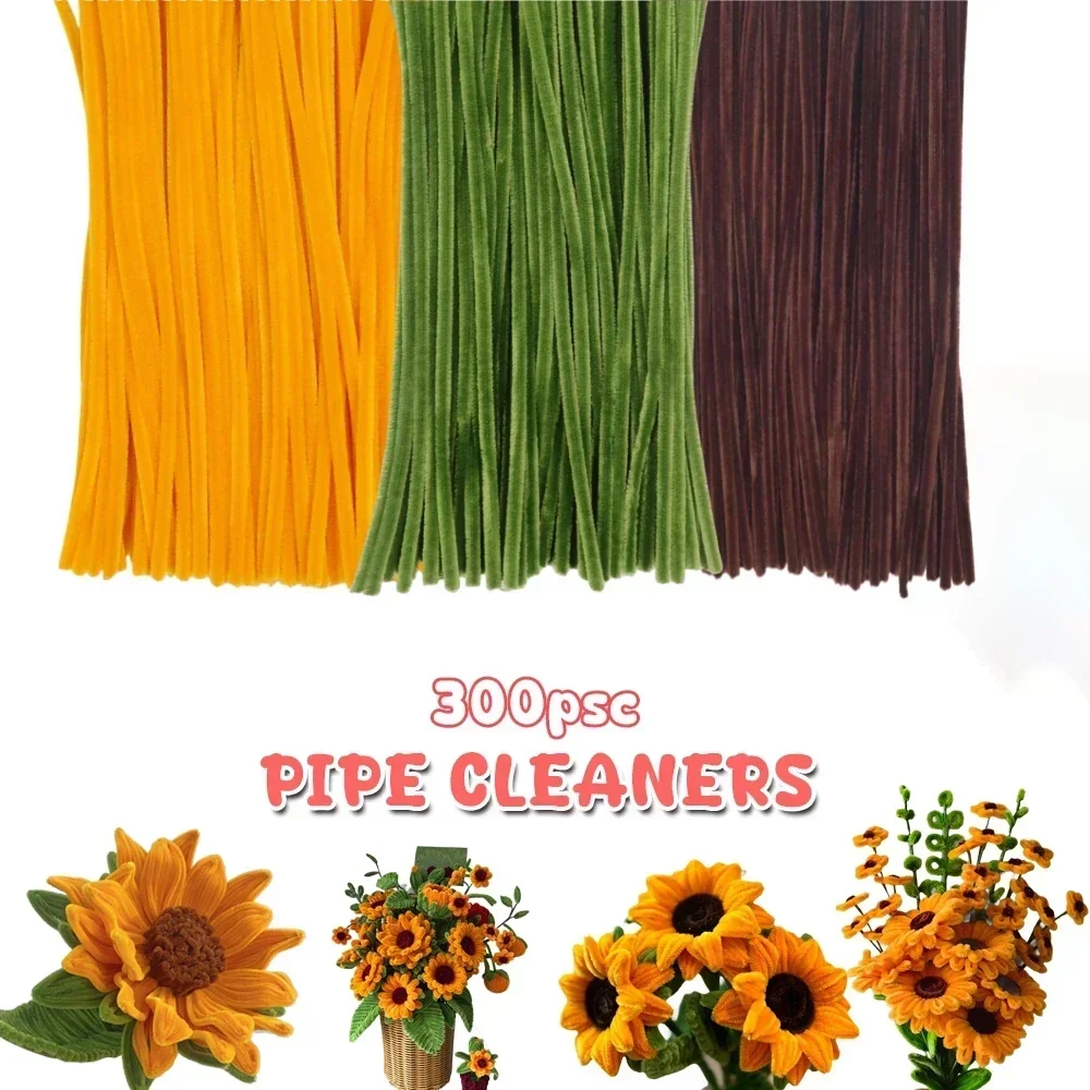 100/300pcs Pipe Cleaners Chenille Stem Craft Flower Supplies,  3 Colors Pipe Cleaners Set for DIY Art and Craft Decorations