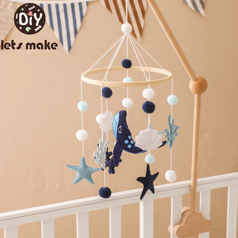 Baby Rattle Toy 0-12 Month Newborn Felt Whale Wooden Mobile Music Box Bed Bell Hanging Toy Holder Bracket Infant Crib Gift