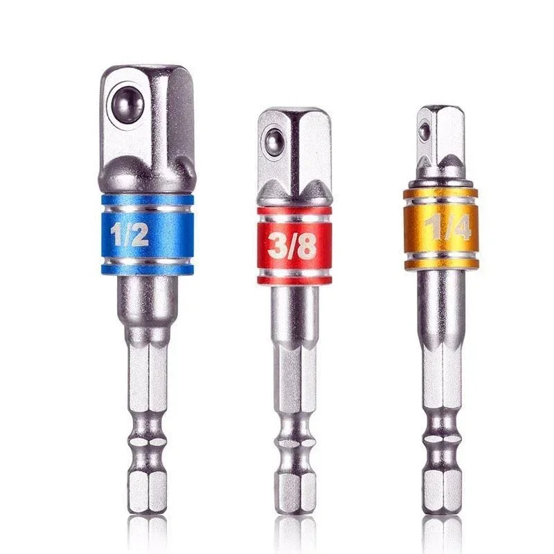1Pcs Drill Socket Adapter Impact Drill Extension Drill Bits Bar Socket Adapter 1/4 3/8 1/2 Size Hex Shank Square Head Drill Bit