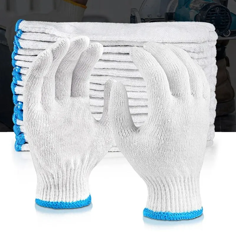 24pcs Protective Gloves Cotton Thread Gloves Work Thick Nylon White Yarn Wear Resistant Cotton Thread Gloves BEST SELLERS