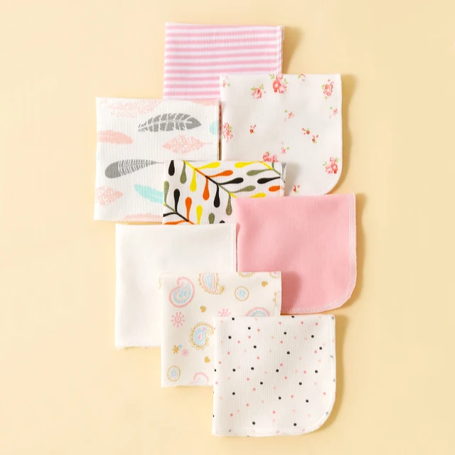 8 Piece Baby Saliva Wipes 100% Cotton Soft and Comfortable Shower Towels Newborn Bath Time Baby Wipes Cloths Handkerchief 1
