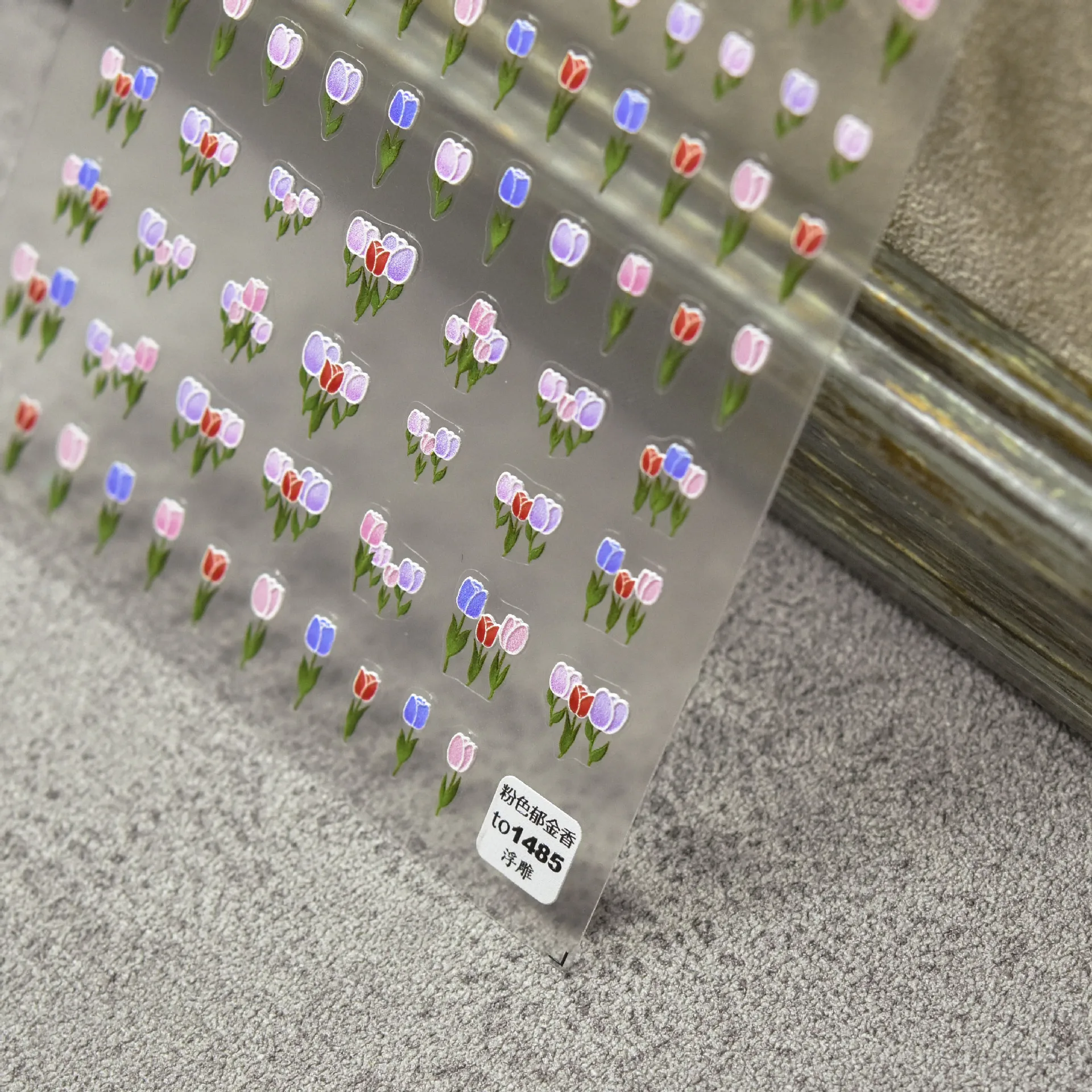 

Spring 5D Nail Stickers Engraved Press on Nail Art Decor Decals Tulip Flower Transfer Flowers Nail Sticker Korean Manicure
