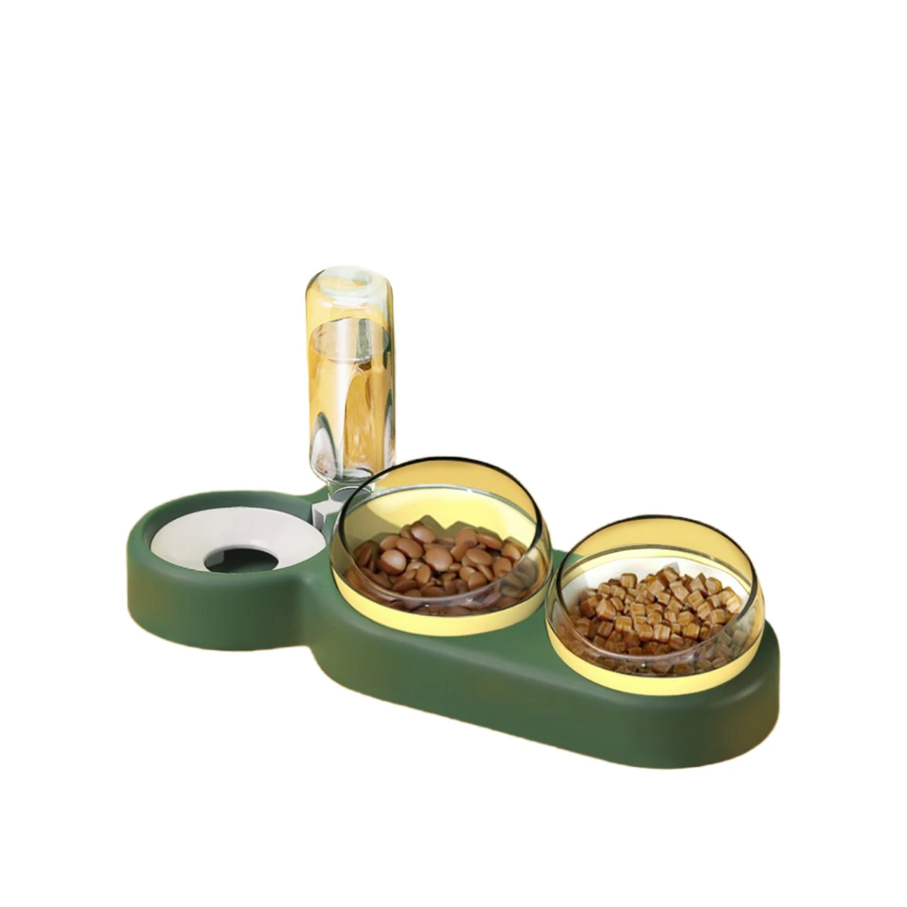 Anti-Tip Double Cat Bowl with Drinking Fountain - Large Diameter, Durable PP+PC Material