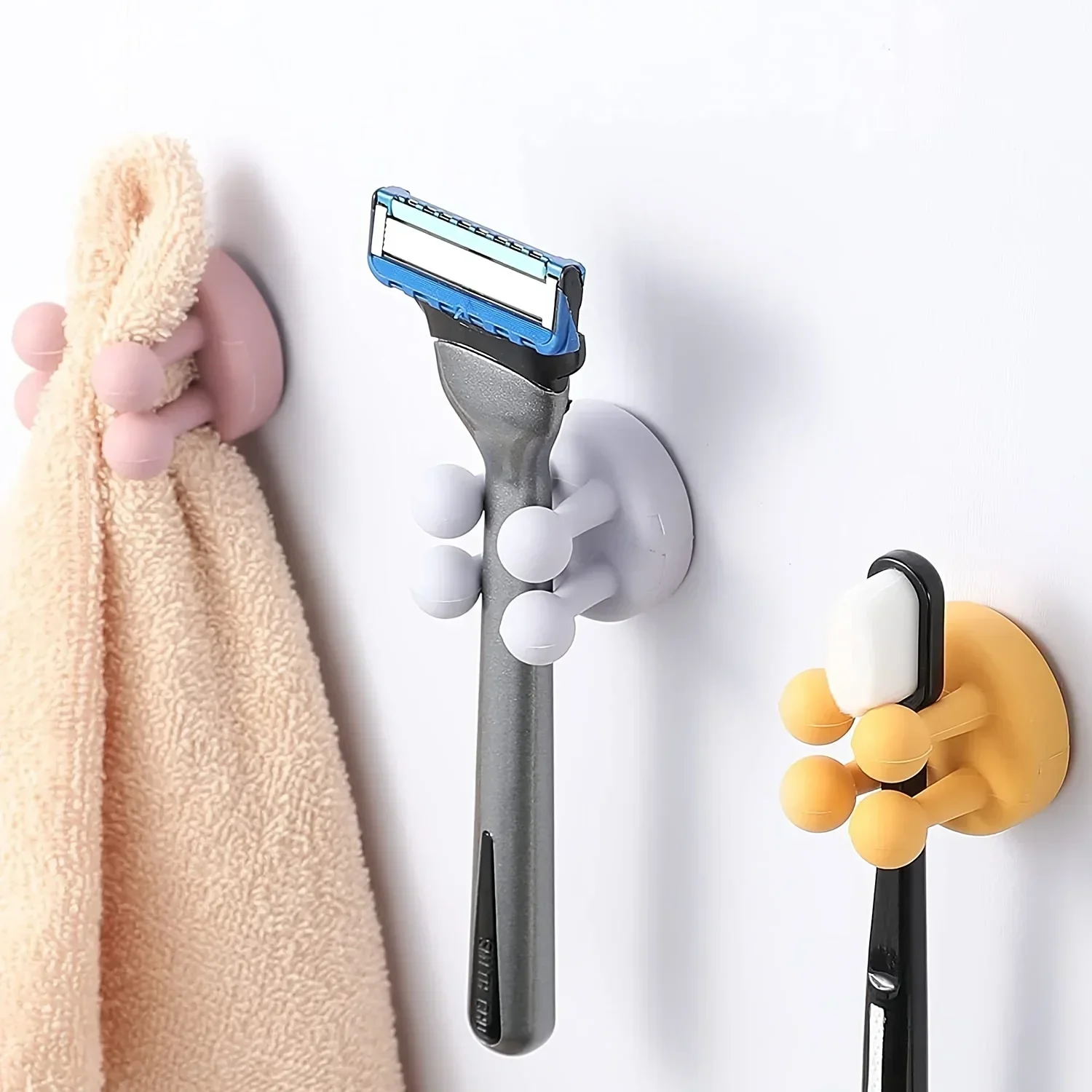 4pcs Silicone Toothbrush Holder Creative Wall Mounted Multifunctional Hook Razor Holder Storage Waterproof Kitchen Bathroom