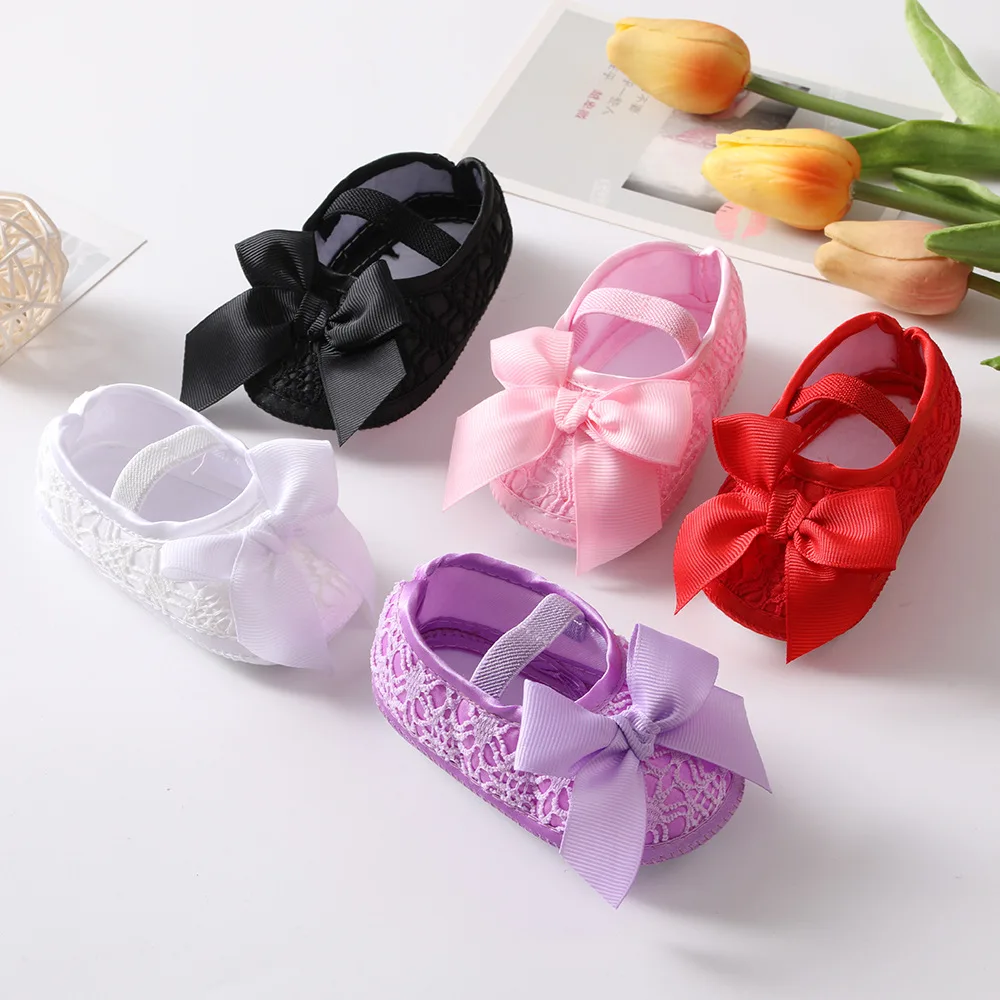 Baby Shoes Soft Sole Shoes Soft Sole Flower Newborn Baby Girl Christening Shoes Headband Set Lovely Princess Lace Bowknot Infant Non Slip First Walker