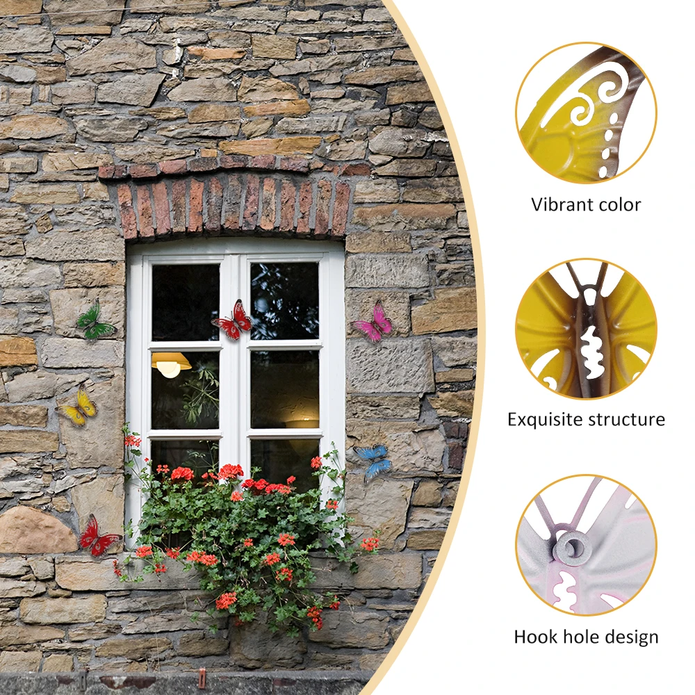 6/12 Pcs Metal Butterfly Wall Art Hanging Butterfly Sculpture Ornaments Garden Yard Sheds Decor for Indoor Outdoor Walls Fences