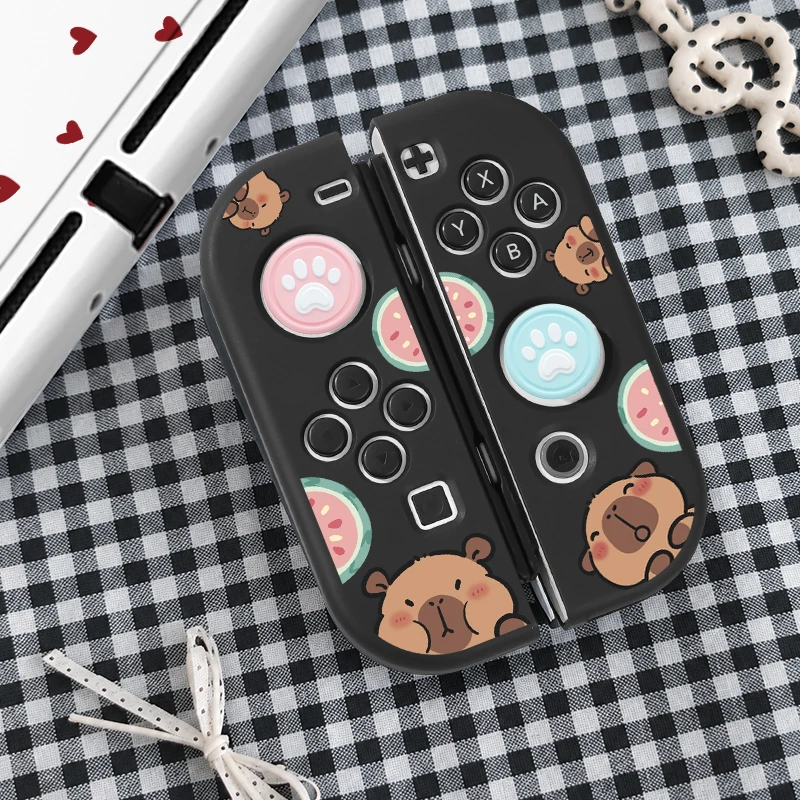 Switch OLED Protective Case - TPU Soft, Full Protection, Detachable Design, Includes 4 Thumb Grips, Anti-Slip & Shockproof