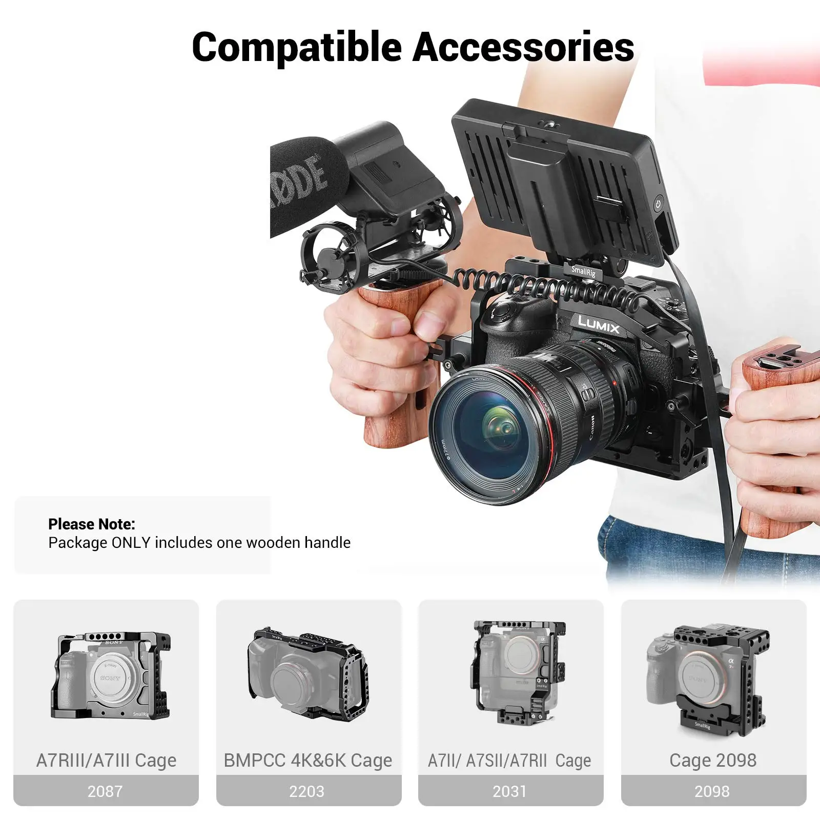 Universal Side Wooden NATO Handle Grip for DSLR Camera Cage w/Cold Shoe Mount an