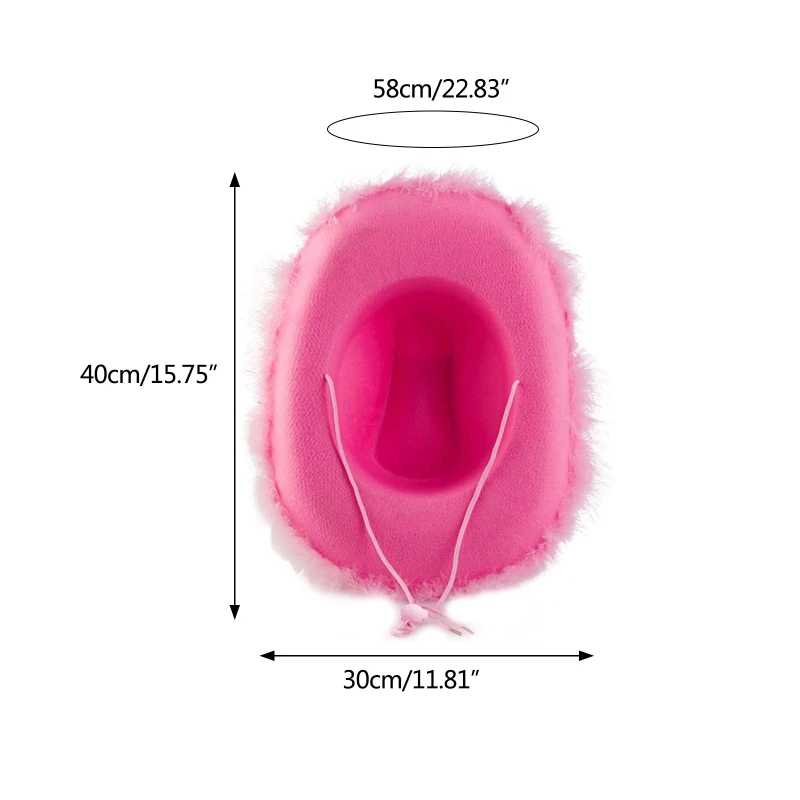 캐주얼 핑크 카우걸 모자, 웨스턴 카우보이 모자, 푹신한 깃털 챙, 올 매치 카우보이 모자, 테마 생일 파티 사진 소품