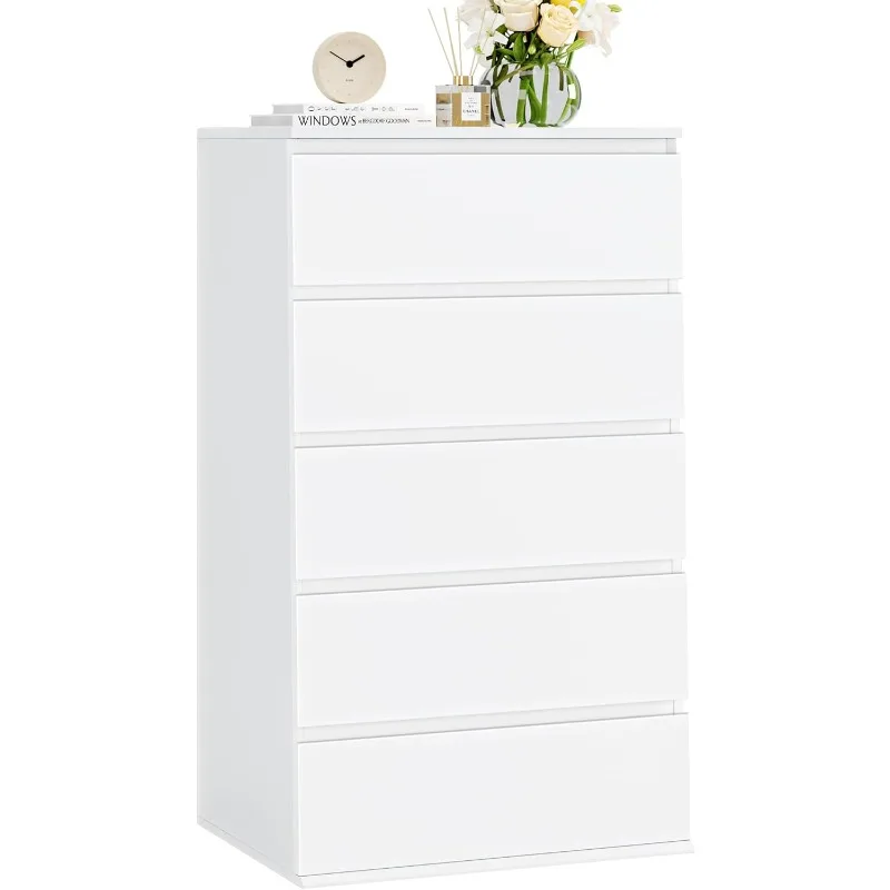

White Dresser, 5 Drawer Dresser Tall White Dresser with Large Storage Space, Modern Storage Chest of Drawers, 23.6L x 17.6W
