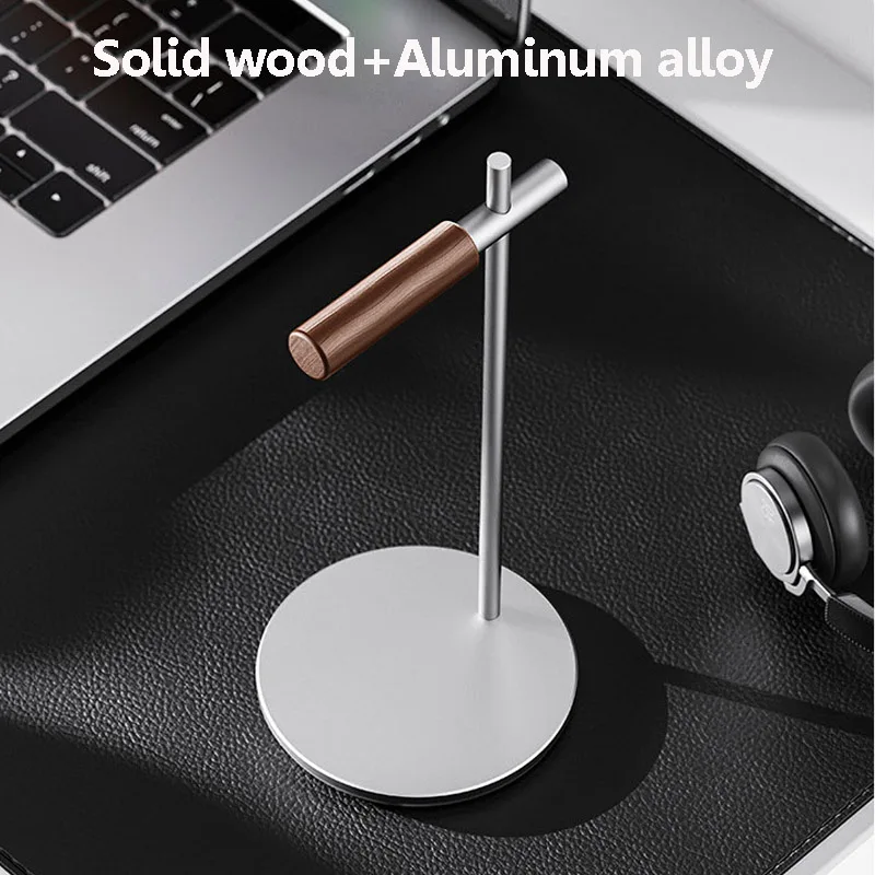 Universal Headphones Stand Aluminum Alloy+Wood Gaming Headset Desktop Bracket Display Shelf with Anti-slip Pad for VR Glasses