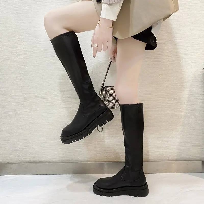 Botas Altas De Plataforma Para Mujer Estilo Gótico Negro Elegante_voghion.com