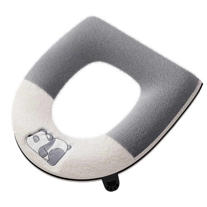 Cute Panda Home soft Toilet Seat Cover Thickened for winter Toilet pad case Warm WC rim Mat cape Portable Zipper potty cushion 5