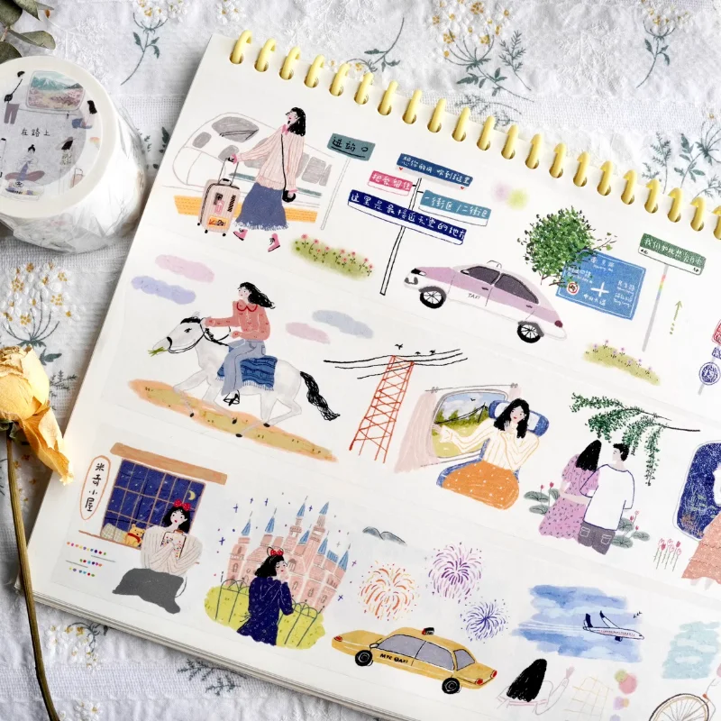 

10 Happy Travel Girl On The Way Special Oil Washi Tape Craft Supplies DIY Scrapbooking Card Making Decorative Plan Sticker