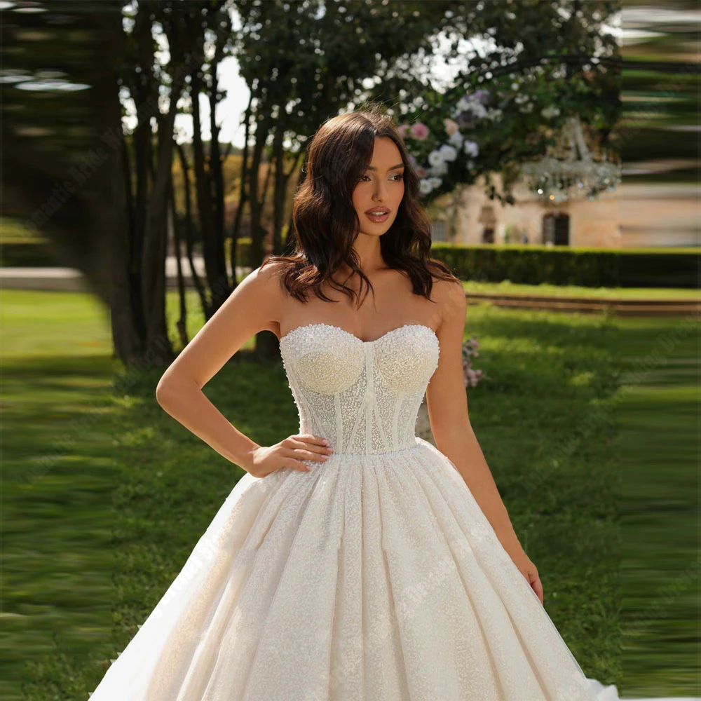 Exquisite A-Line Women Wedding Dresses Elegant Lace Shine Sequins Bridal Gowns Mopping Length Ball Vestidos De Novia Customized 3