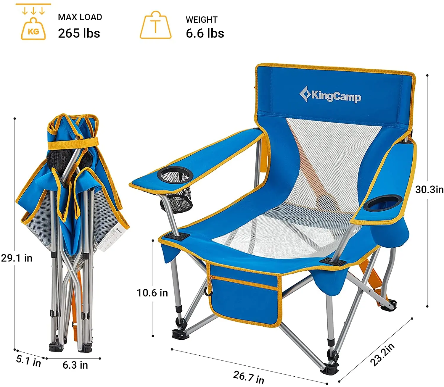 2022 New Blue Folding Camping Chair Low Seat Portable Lightweight Chair With Cup Holder And Front Pocket For Outdoor 6