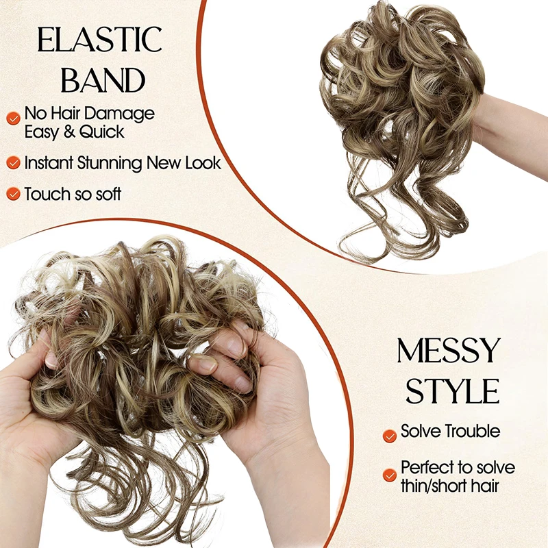 Synthetic Hair Bun for Women: Elegant Messy Curly Style, Fluffy & Easy to Use with Elastic Band. Suitable for Daily Use - 3